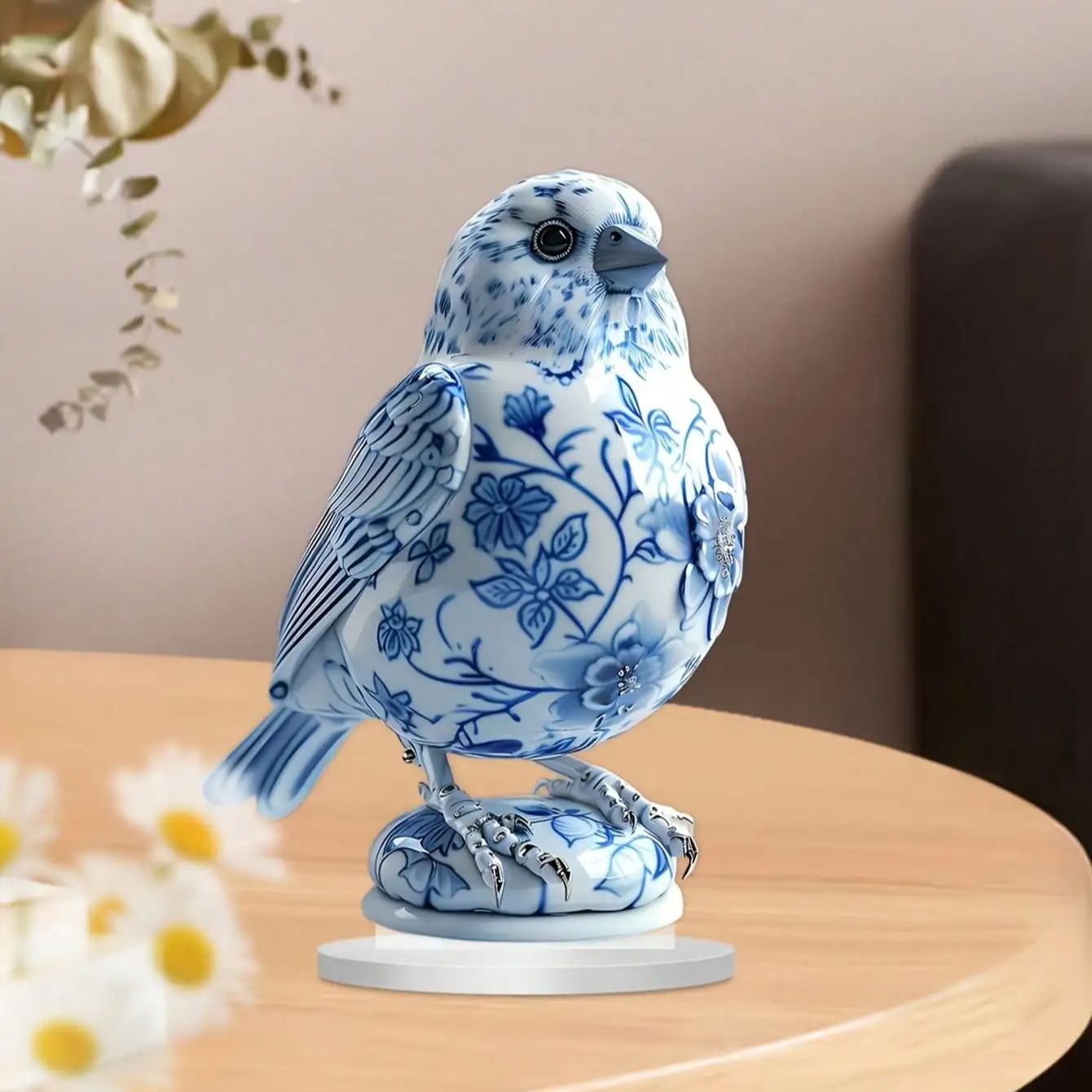 Office Furniture Hon - 1 Stück Charmante Simulierte Blau-Weiße Porzellan-Vogelstatue