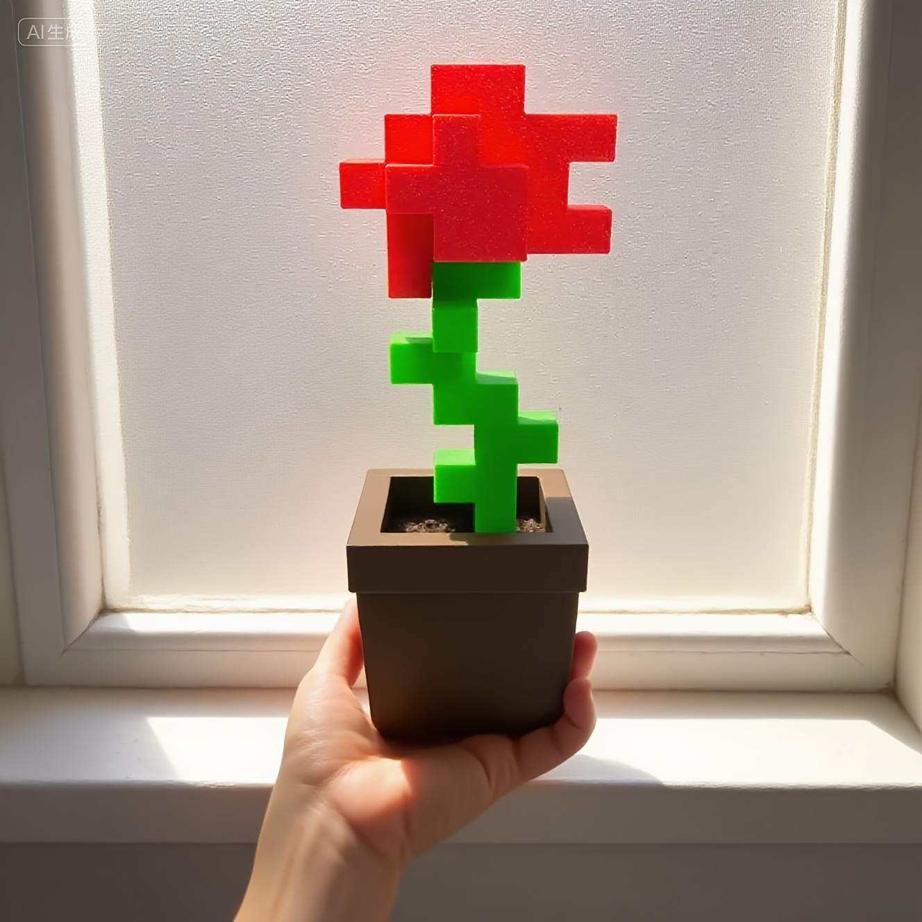 Office Furniture Hon - 1 Stück Pixel-Rosenblumen-Ornament, 3D-gedruckte einzigartige Blumendekoration,